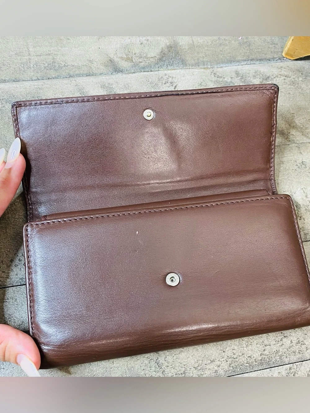Coach Soho Vintage Brown Leather Pleated Trifold Wallet